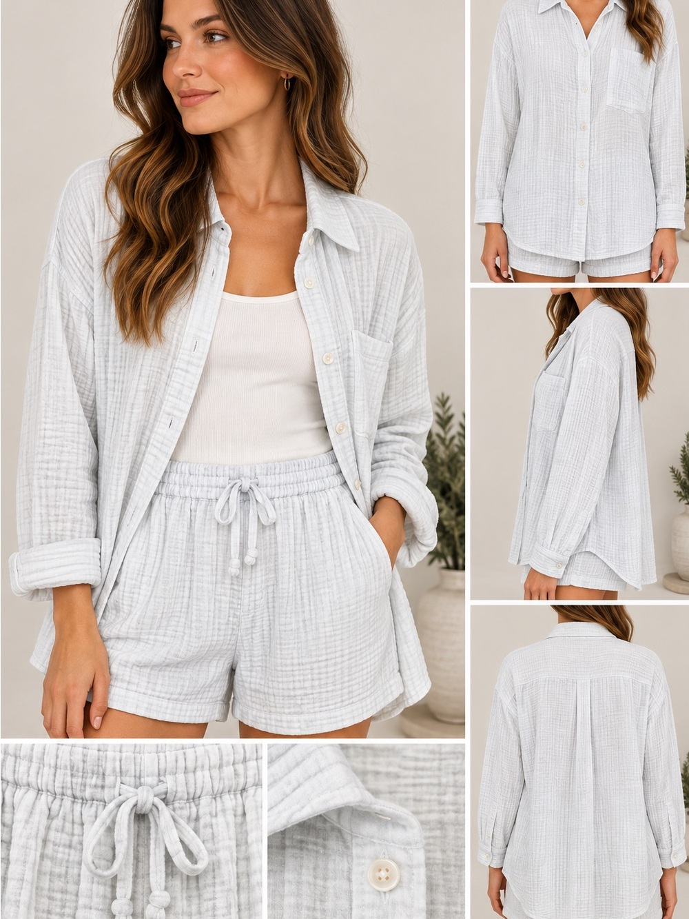 Wilfred Light Blue Button-Front Gauze Shirt and Shorts Set